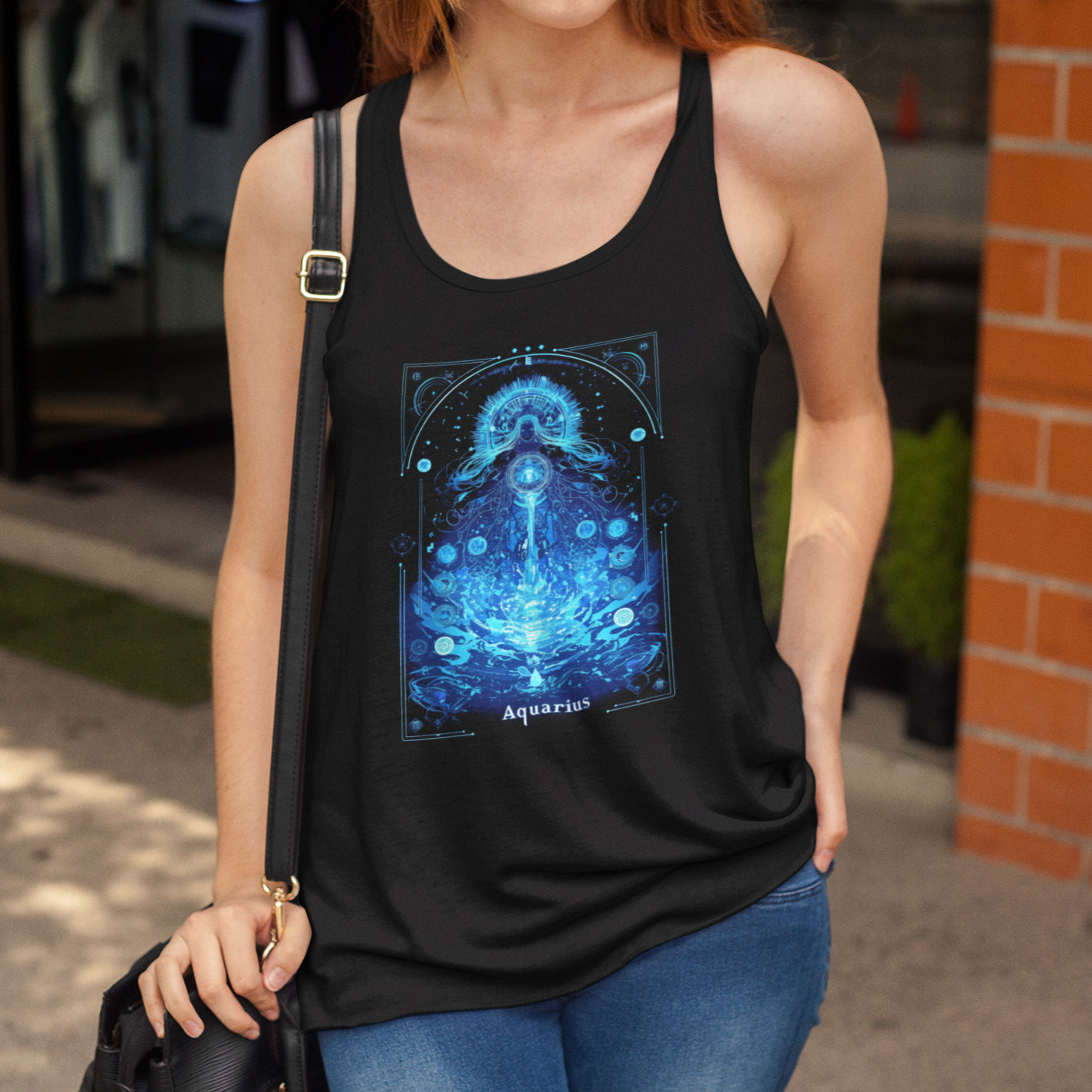 The Visionary Water Bearer: Aquarius Tarot Card Racerback Tank