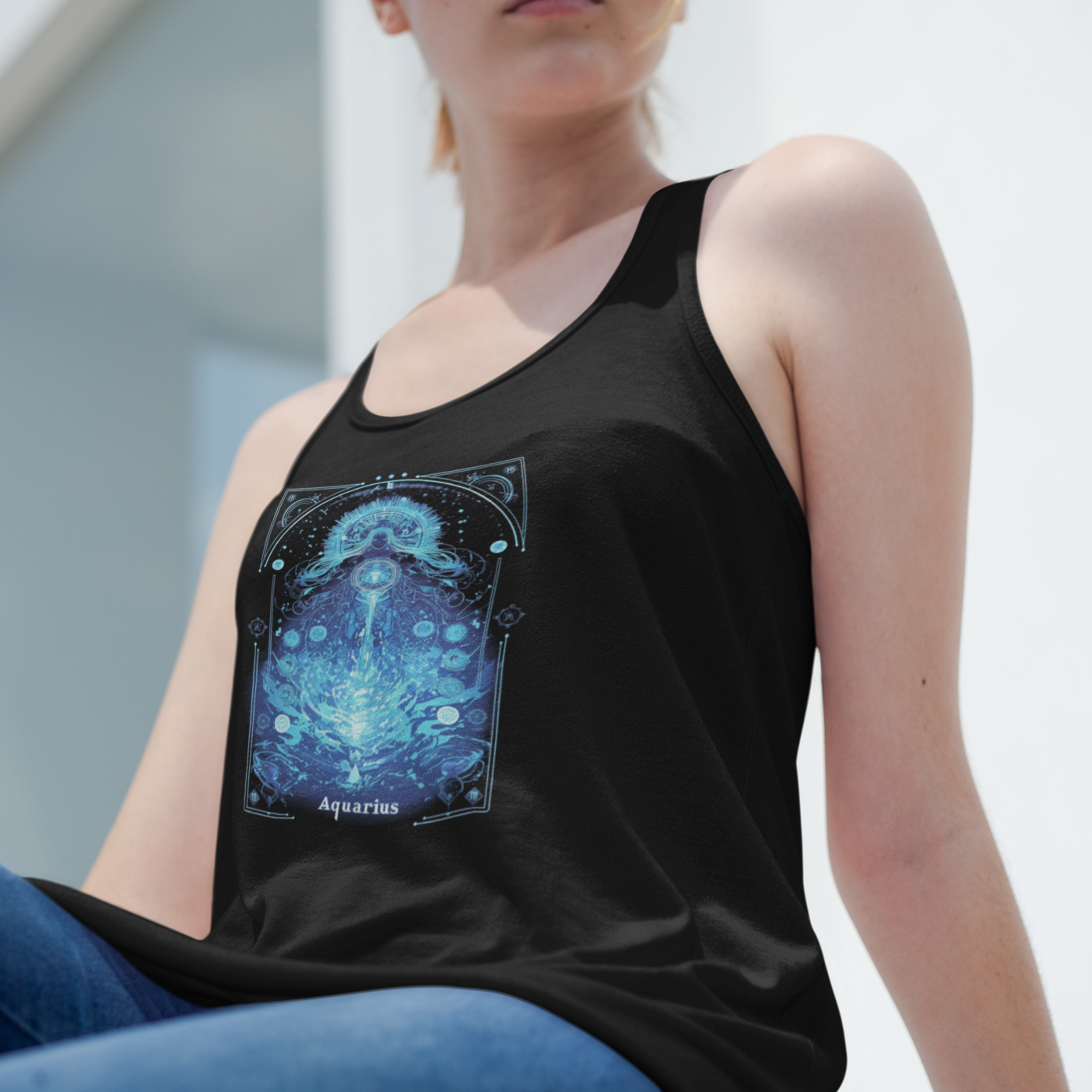 The Visionary Water Bearer: Aquarius Tarot Card Racerback Tank