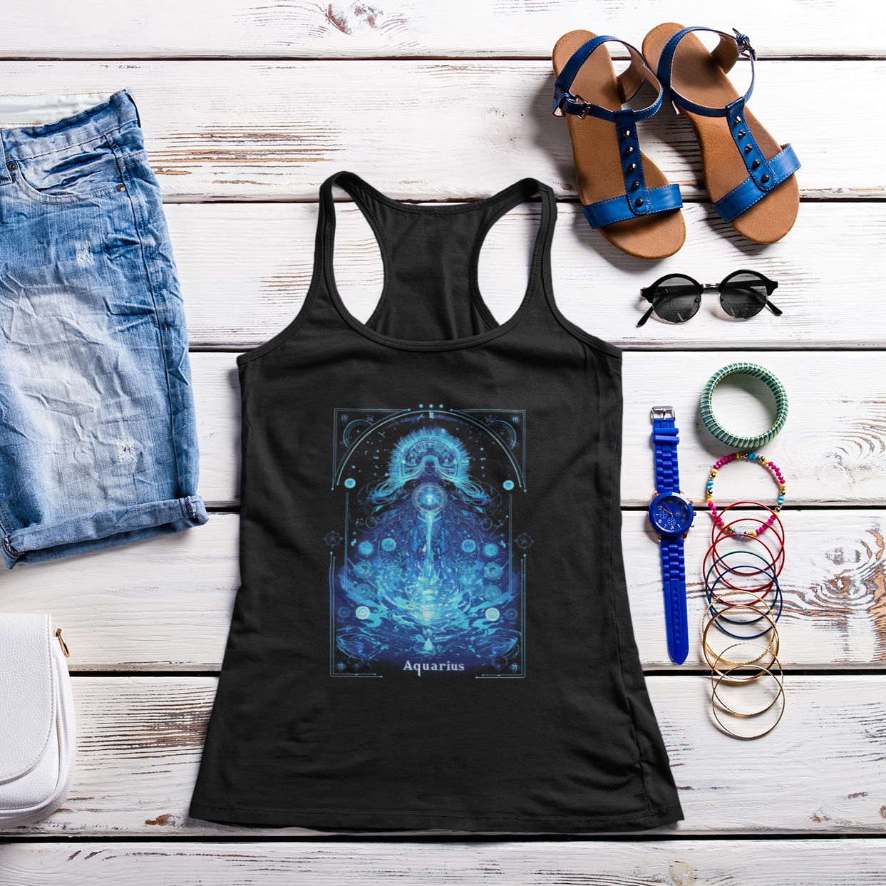 The Visionary Water Bearer: Aquarius Tarot Card Racerback Tank