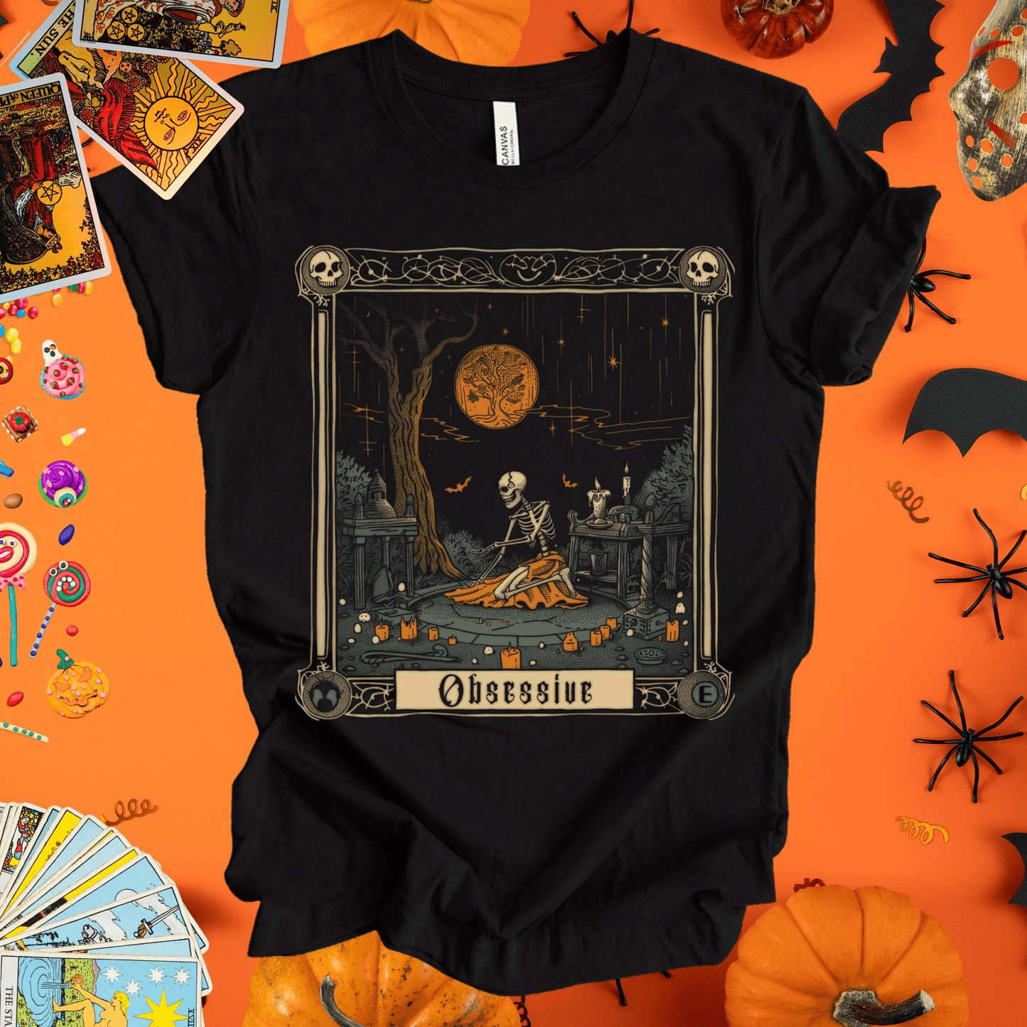 T-Shirt Black Heather / S Obsessive Skeleton Tarot Card T-Shirt - Halloween Limited Edition