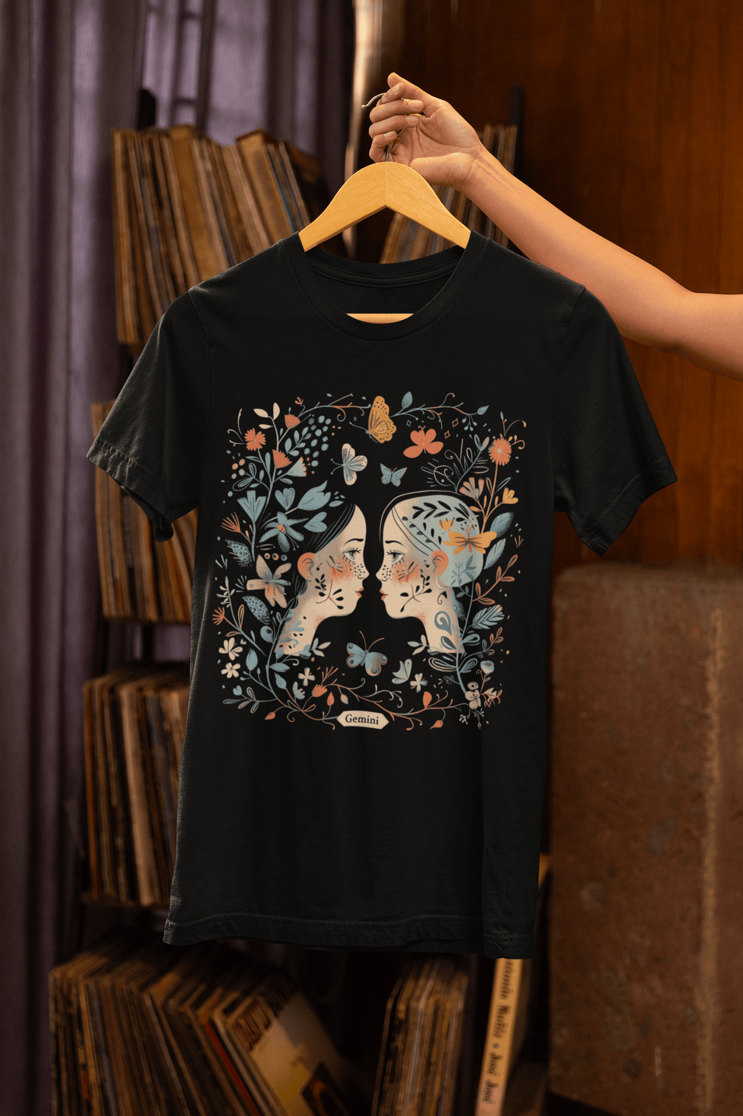 T-Shirt Gemini Floral Whisper T-Shirt: A Dance of Duality in Nature's Embrace
