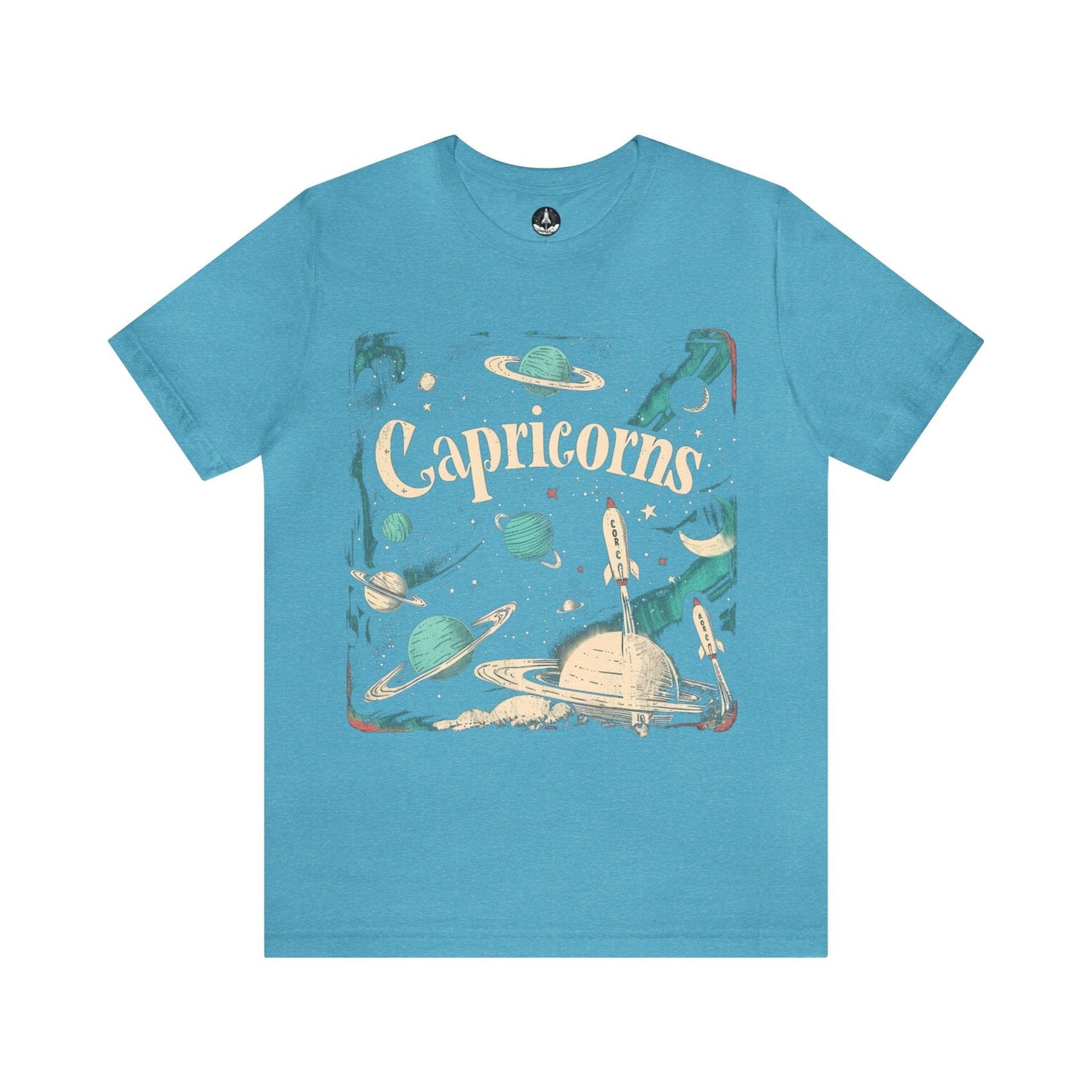 T-Shirt Heather Aqua / S Capricorn Space Age Odyssey T-Shirt: Vintage Galactic Style
