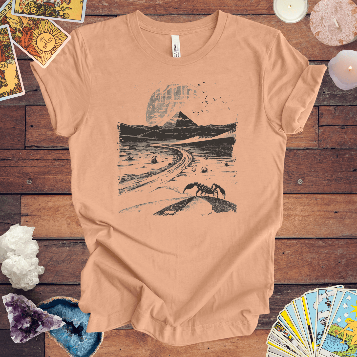 T-Shirt Heather Peach / S Scorpio Desert Journey - Minimalist Zodiac Tarot Card TShirt