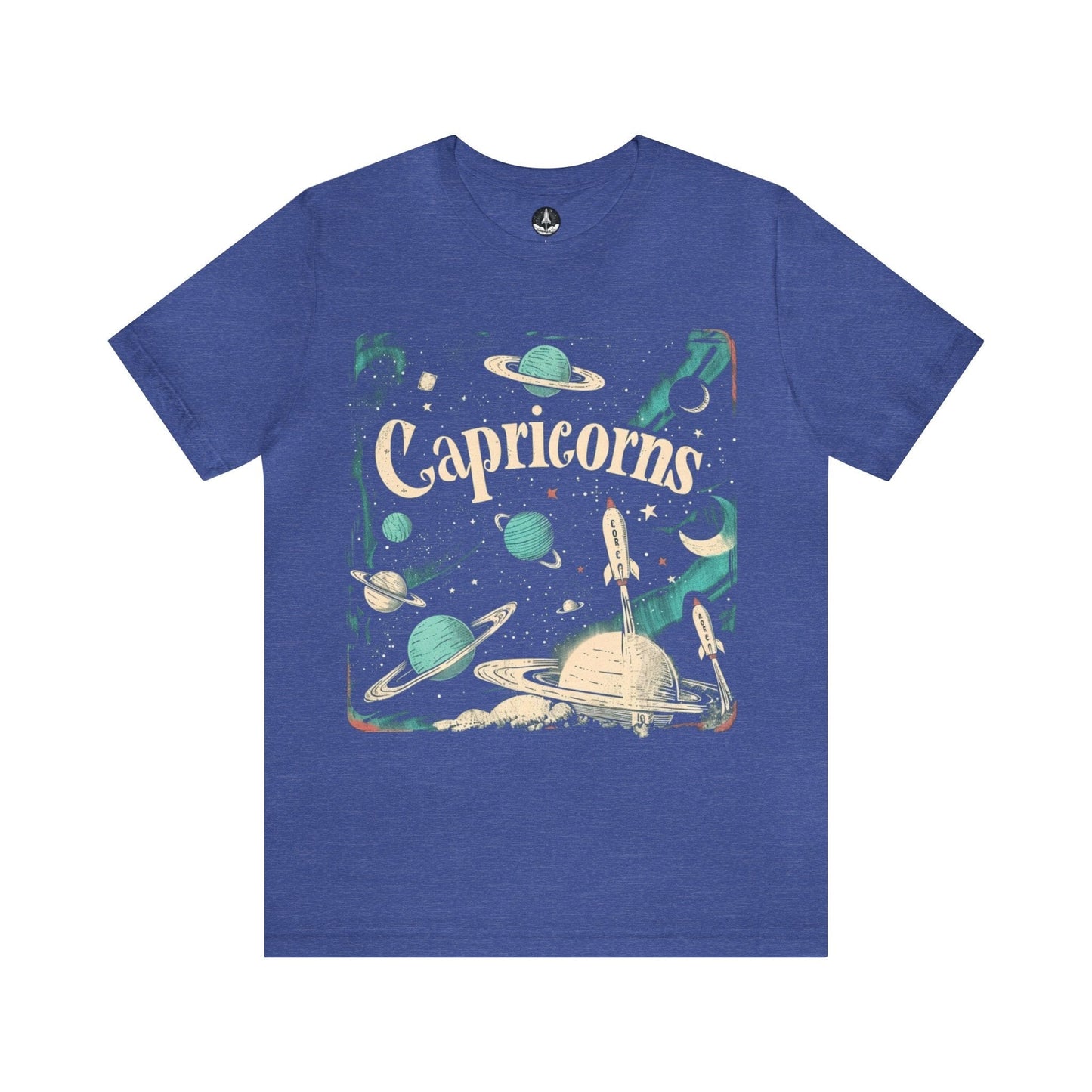 T-Shirt Heather True Royal / S Capricorn Space Age Odyssey T-Shirt: Vintage Galactic Style