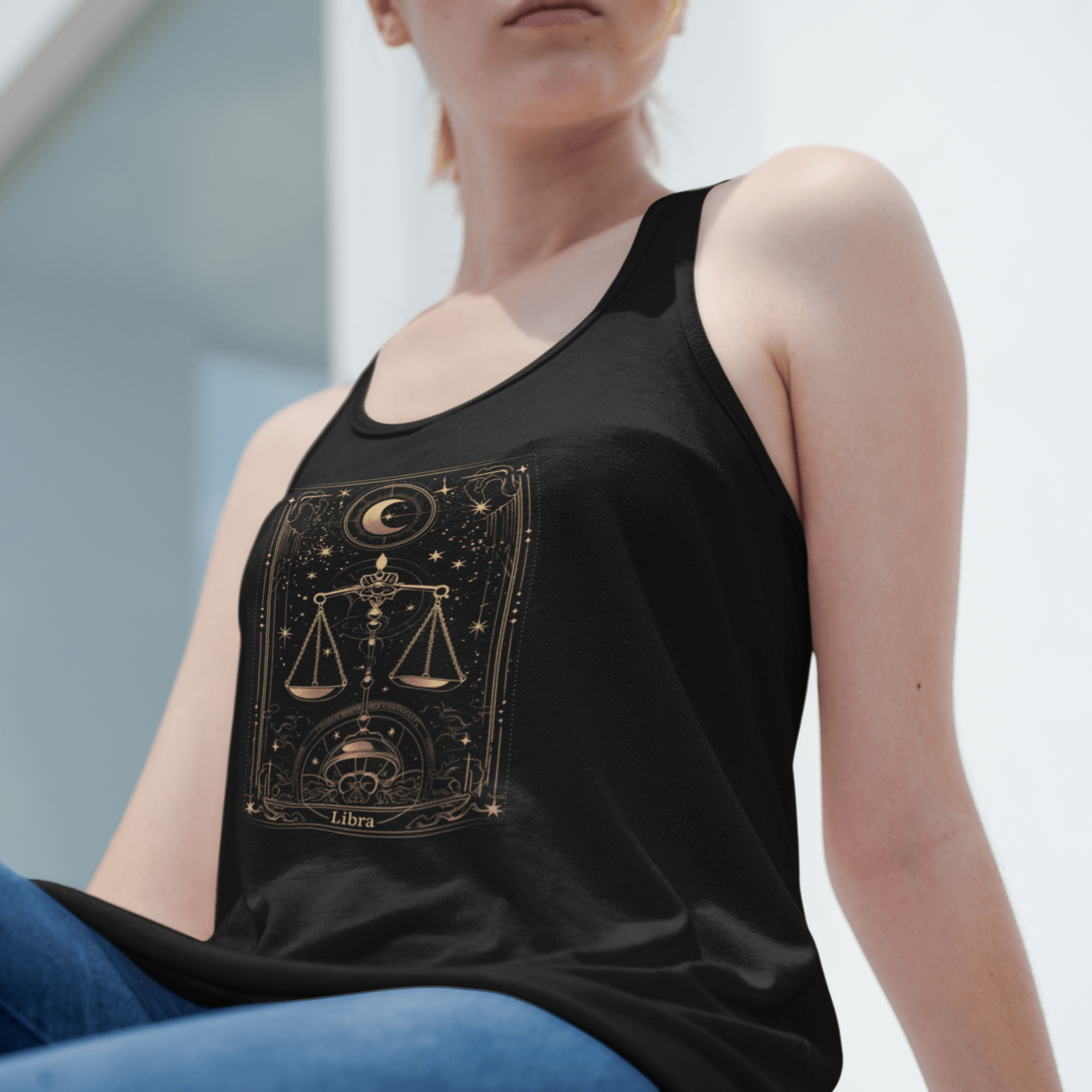 Tank Top The Balanced Scales: Libra Tarot Card Racerback Tank