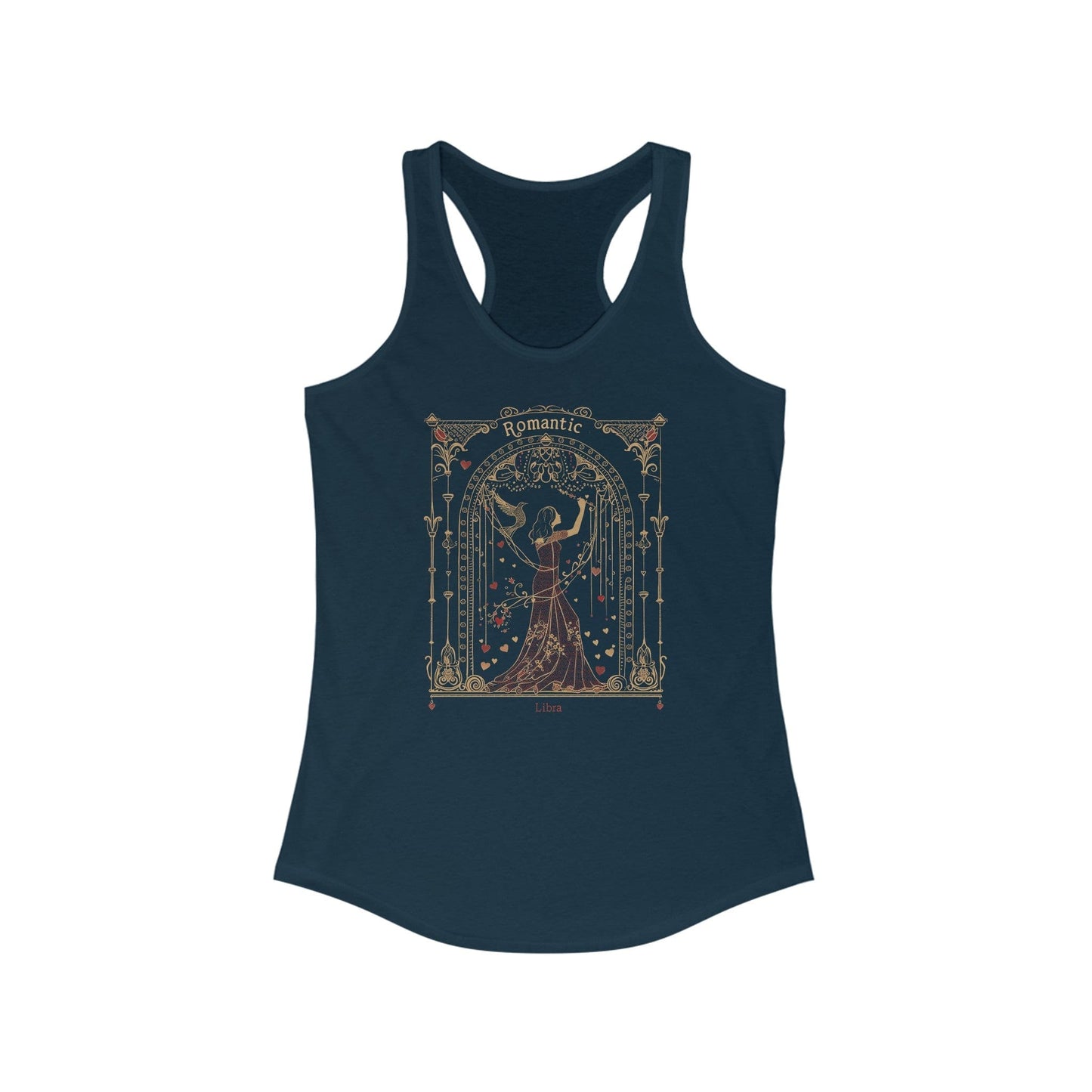 Tank Top XS / Solid Midnight Navy Elegance of Harmony: Libra Tarot Card Racerback Tank