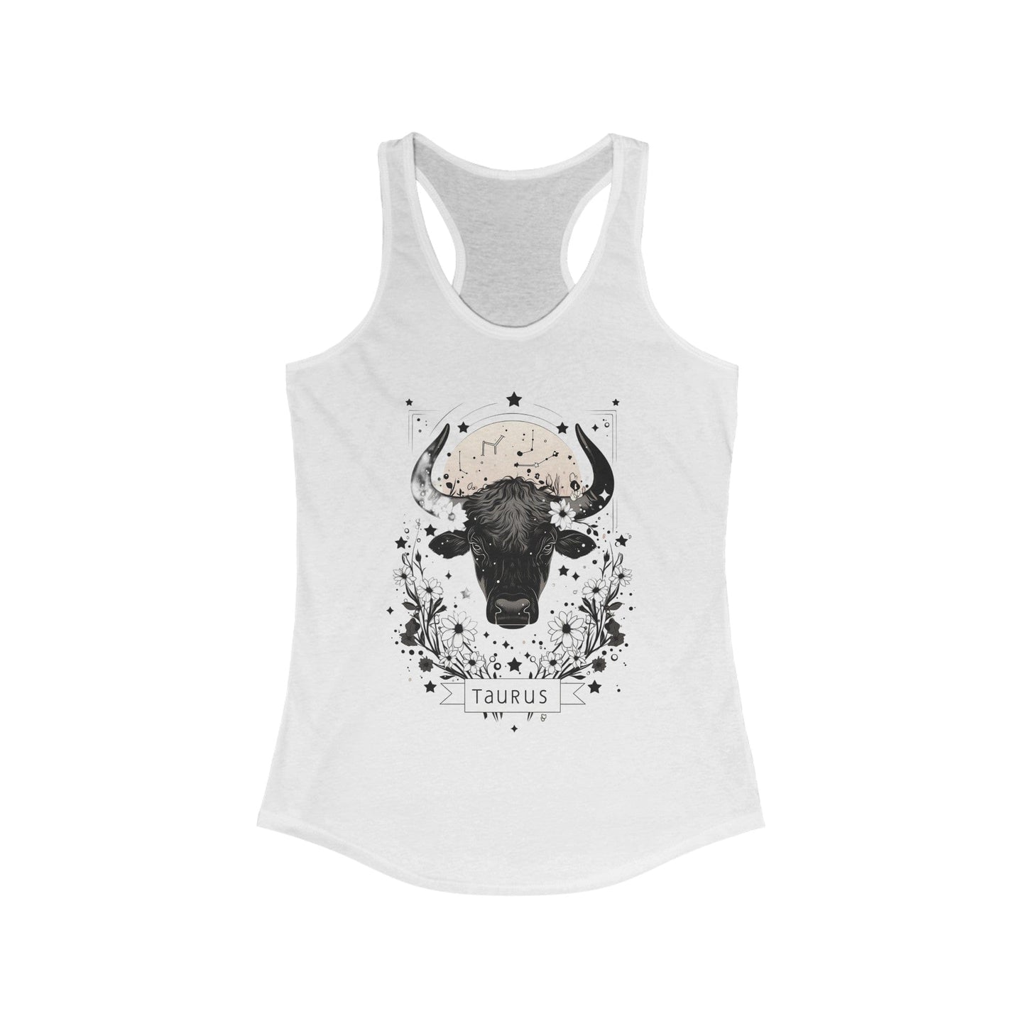 Tank Top XS / Solid White Floral Strength: Taurus Tarot Card Racerback Tank