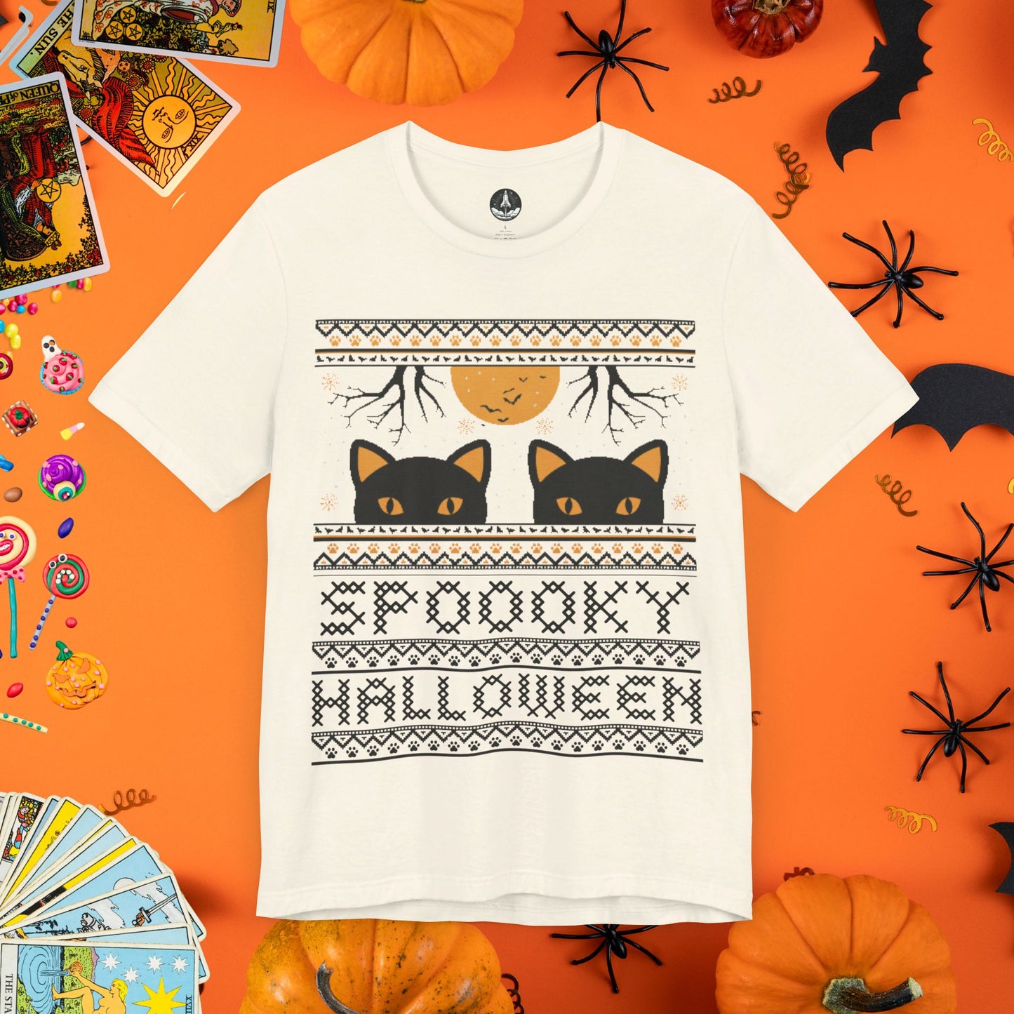 Black Cat & Full Moon - Halloween Ugly Sweater T-Shirt - Halloween Limited Edition