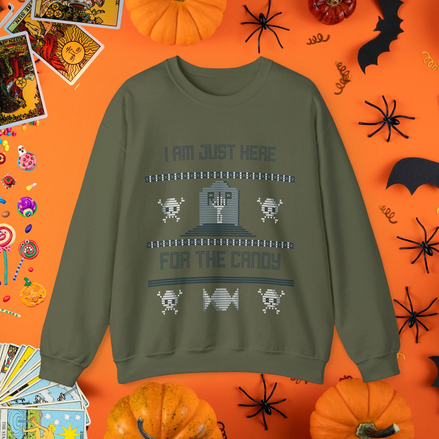 Just Here for the Candy - Halloween Ugly Sweater Style Crewneck - Halloween Limited Edition