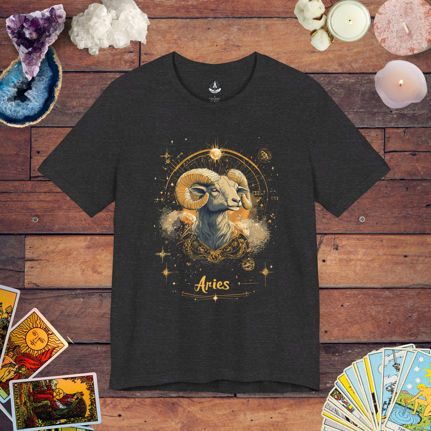 Aries Golden Constellation Tarot Card T-Shirt