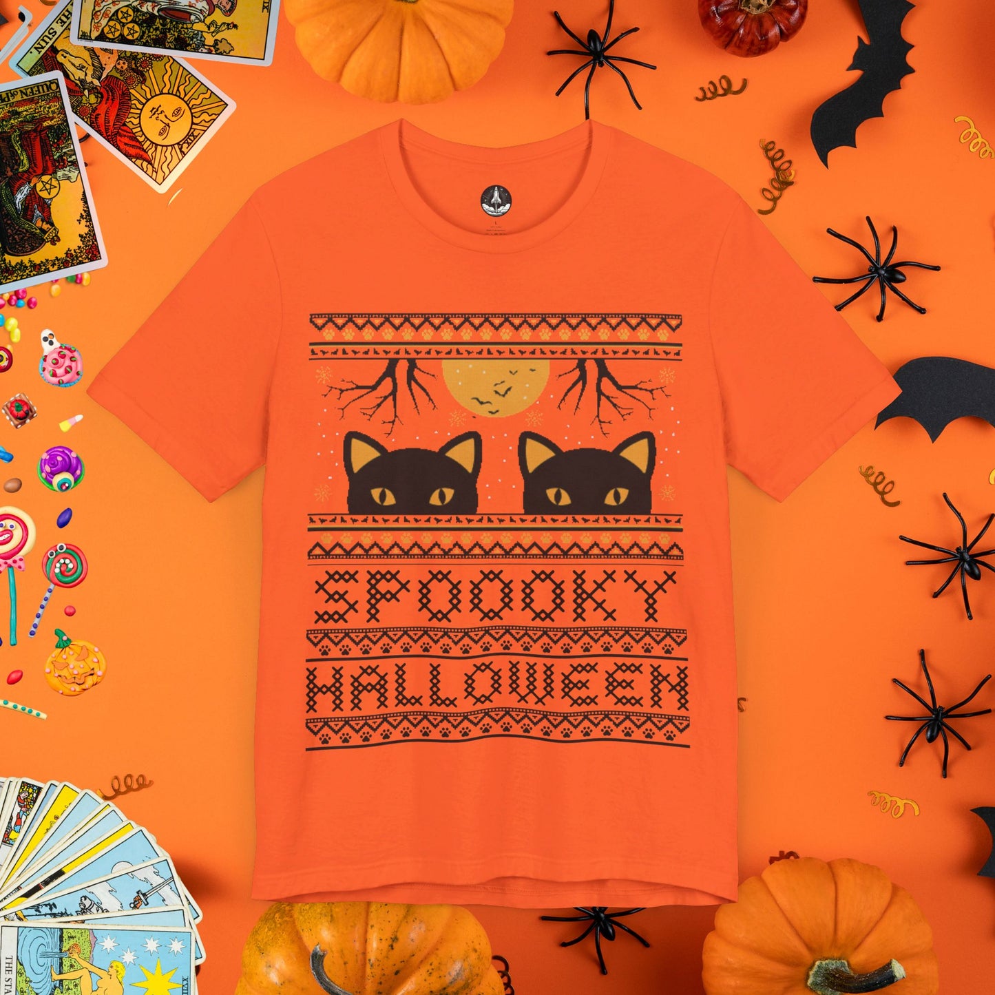 Black Cat & Full Moon - Halloween Ugly Sweater T-Shirt - Halloween Limited Edition