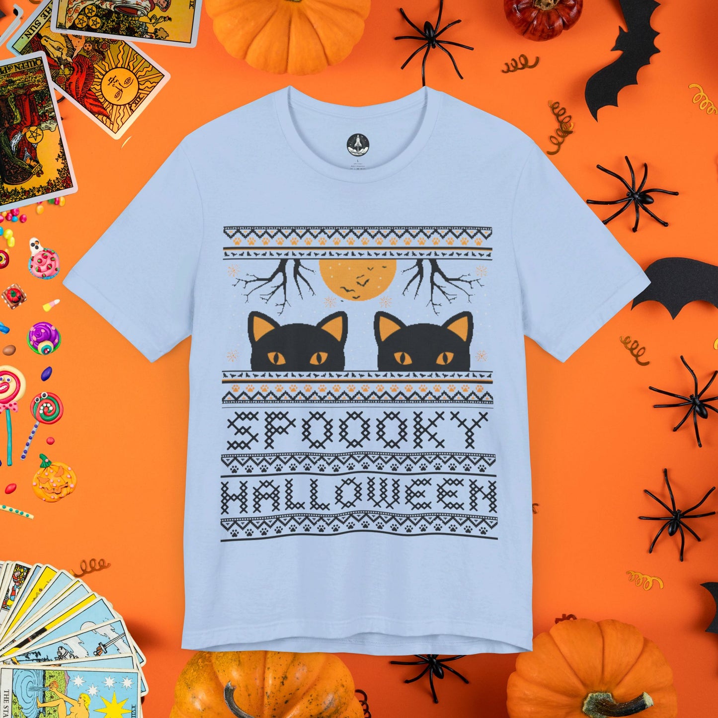 Black Cat & Full Moon - Halloween Ugly Sweater T-Shirt - Halloween Limited Edition