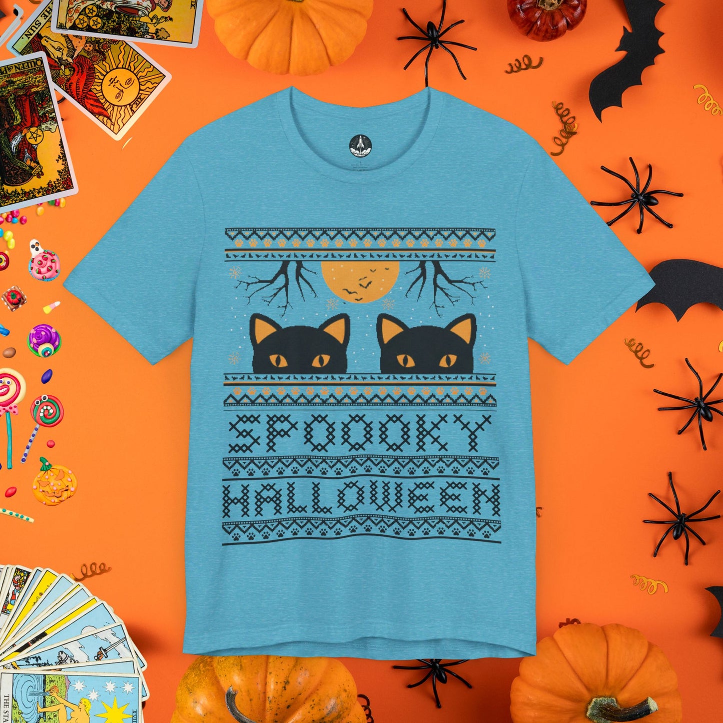 Black Cat & Full Moon - Halloween Ugly Sweater T-Shirt - Halloween Limited Edition