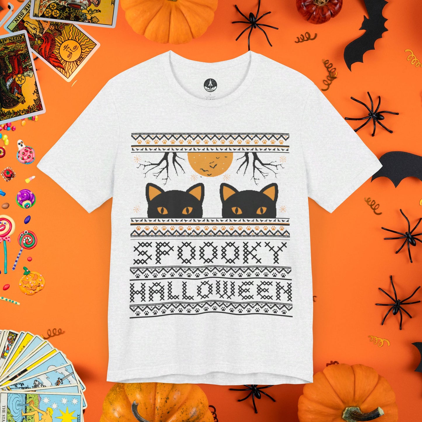 Black Cat & Full Moon - Halloween Ugly Sweater T-Shirt - Halloween Limited Edition