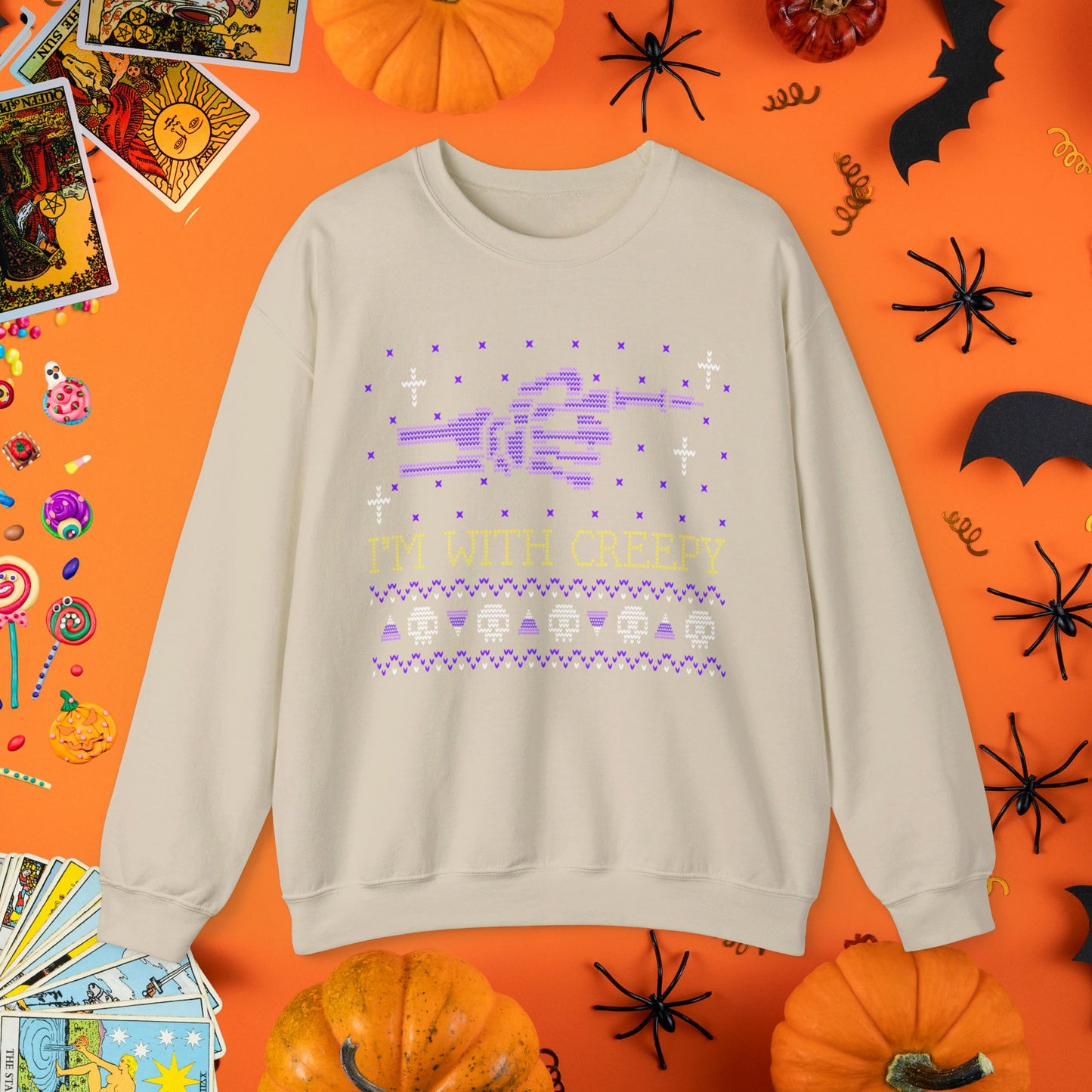 I'm With Creepy - Halloween Ugly Sweater Style Crewneck - Halloween Limited Edition