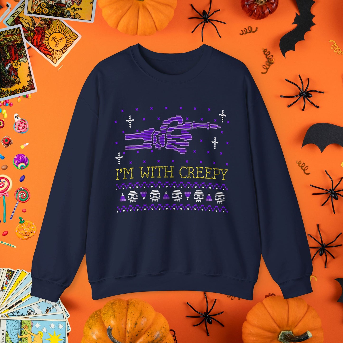 I'm With Creepy - Halloween Ugly Sweater Style Crewneck - Halloween Limited Edition