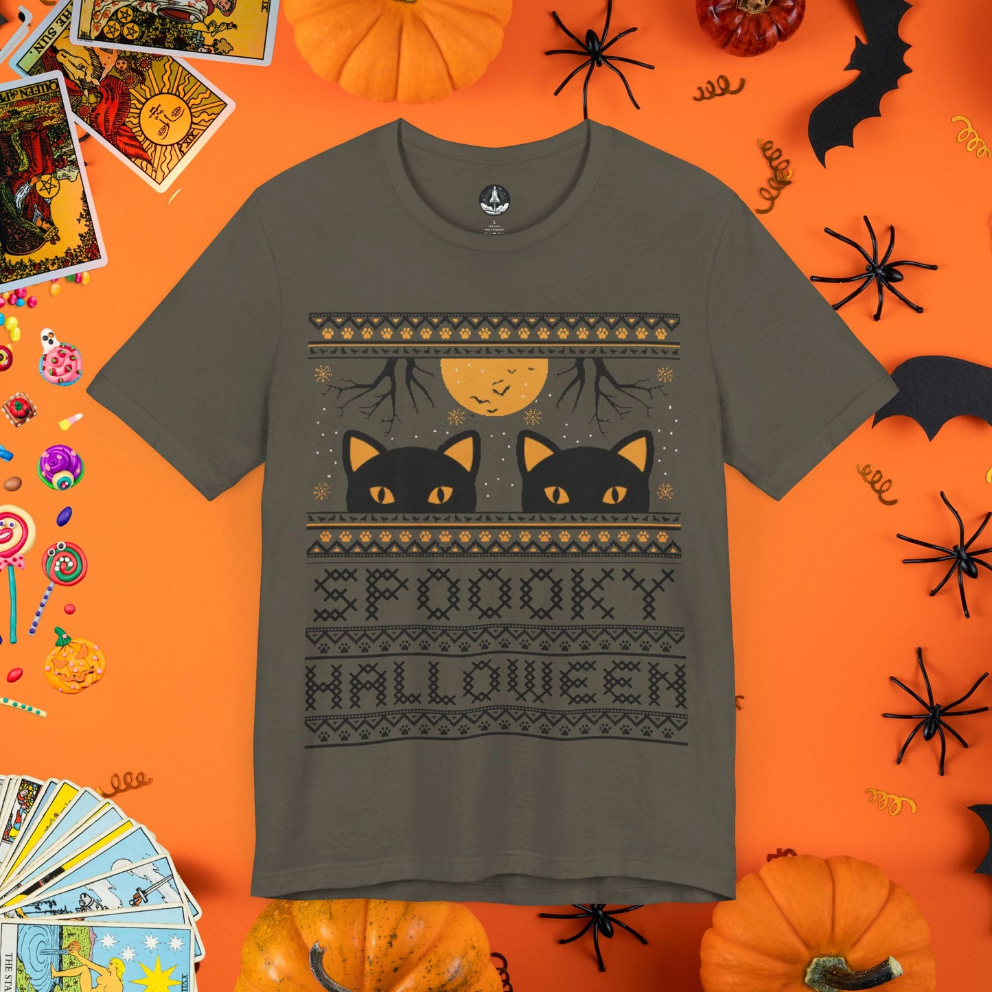 Black Cat & Full Moon - Halloween Ugly Sweater T-Shirt - Halloween Limited Edition