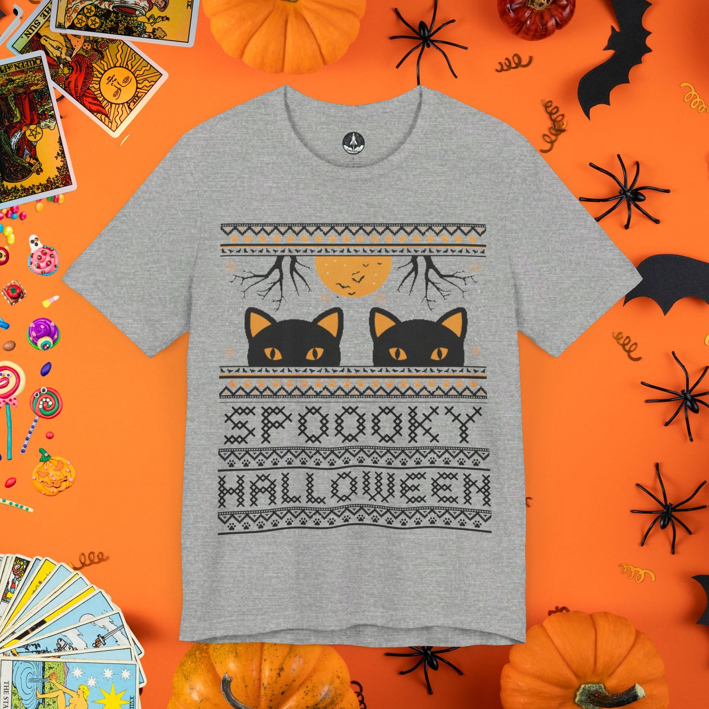 Black Cat & Full Moon - Halloween Ugly Sweater T-Shirt - Halloween Limited Edition