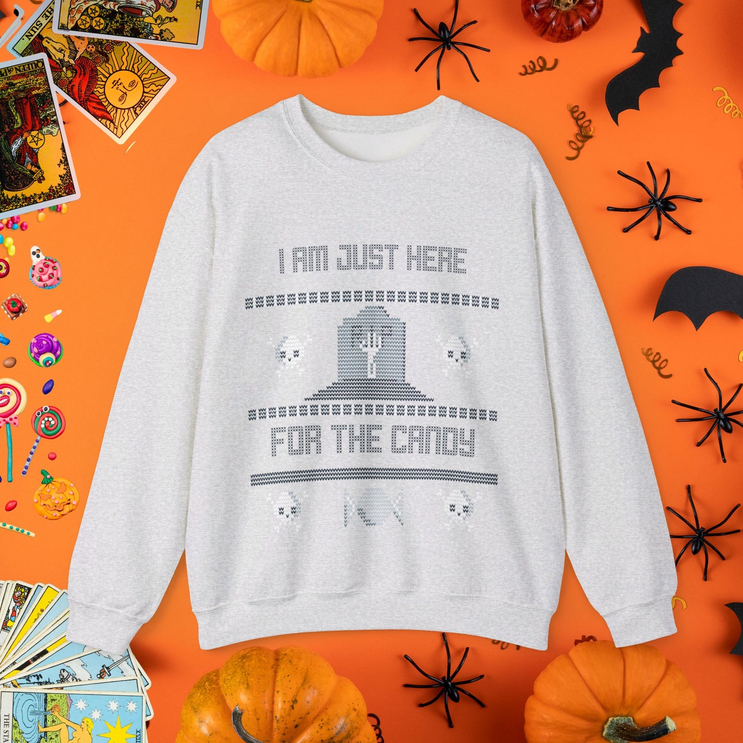 Just Here for the Candy - Halloween Ugly Sweater Style Crewneck - Halloween Limited Edition