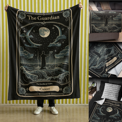 Cancer Zodiac Velveteen Microfiber Blanket – The Guardian of Tides Astrology Design