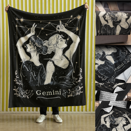 Gemini Zodiac Velveteen Microfiber Blanket – The Air Whisperer Astrology Design