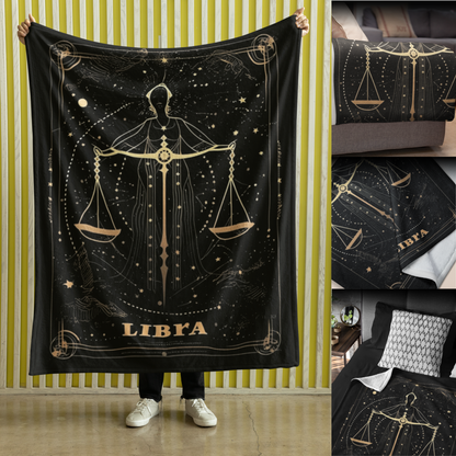 Libra Zodiac Velveteen Microfiber Blanket – The Balance of Scales Astrology Art