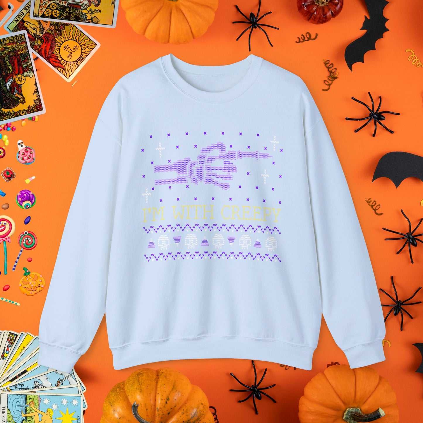 I'm With Creepy - Halloween Ugly Sweater Style Crewneck - Halloween Limited Edition