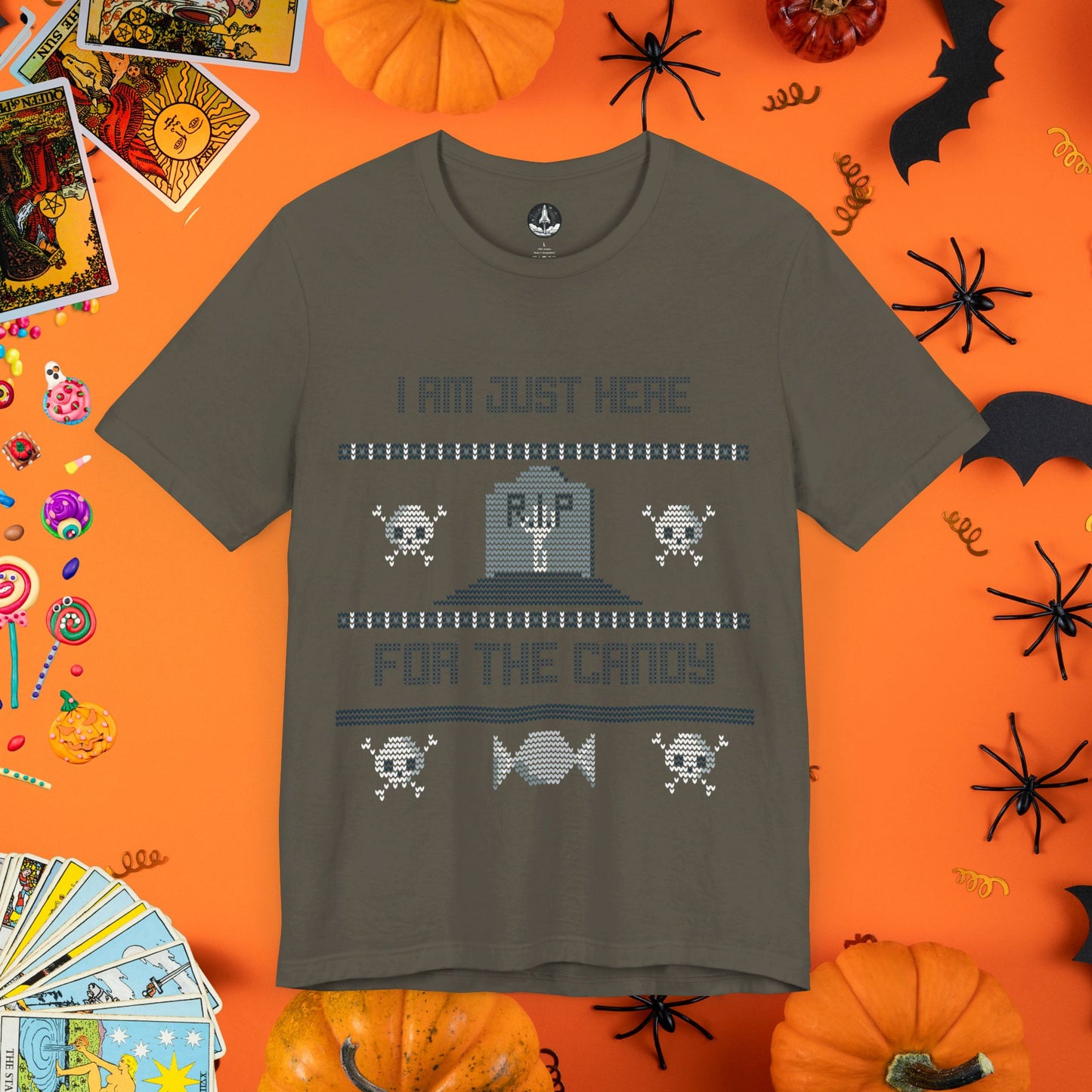 Just Here for the Candy - Halloween Ugly Sweater T-Shirt - Halloween Limited Edition