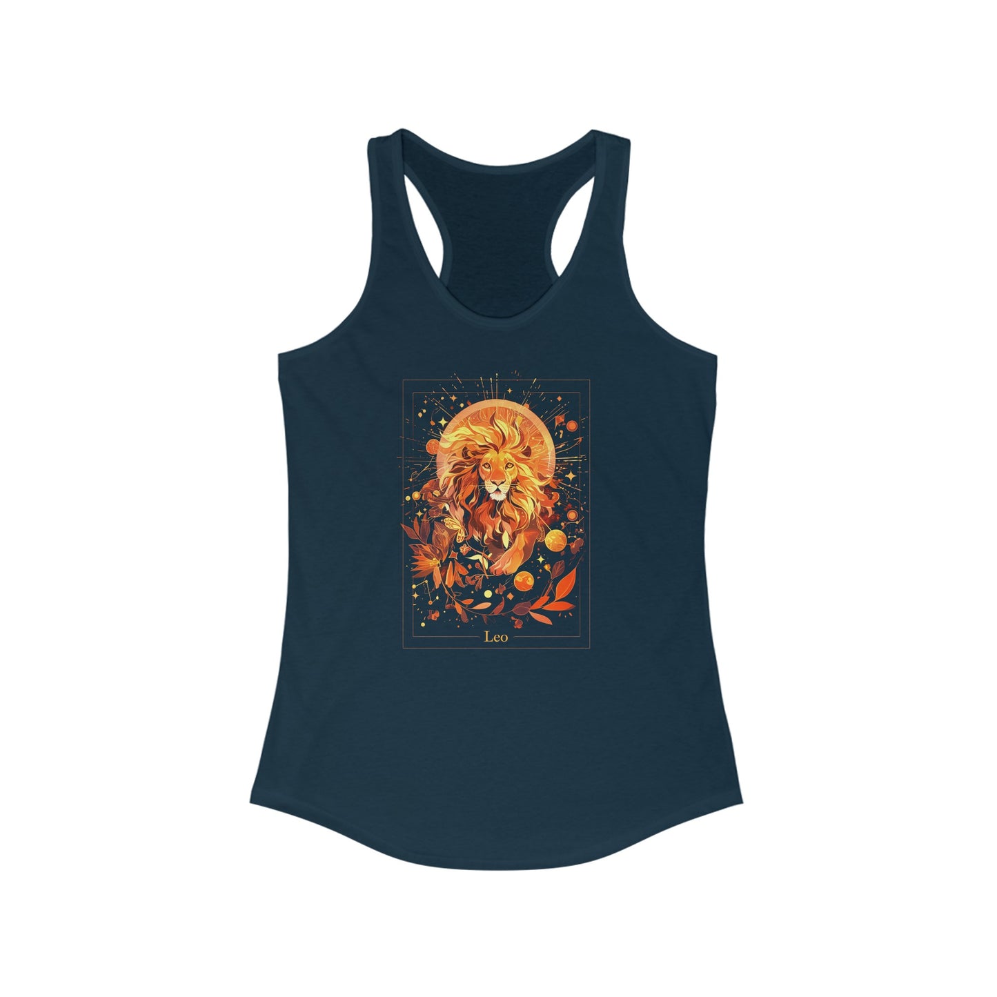 The Majestic Lion: Leo Tarot Card Racerback Tank