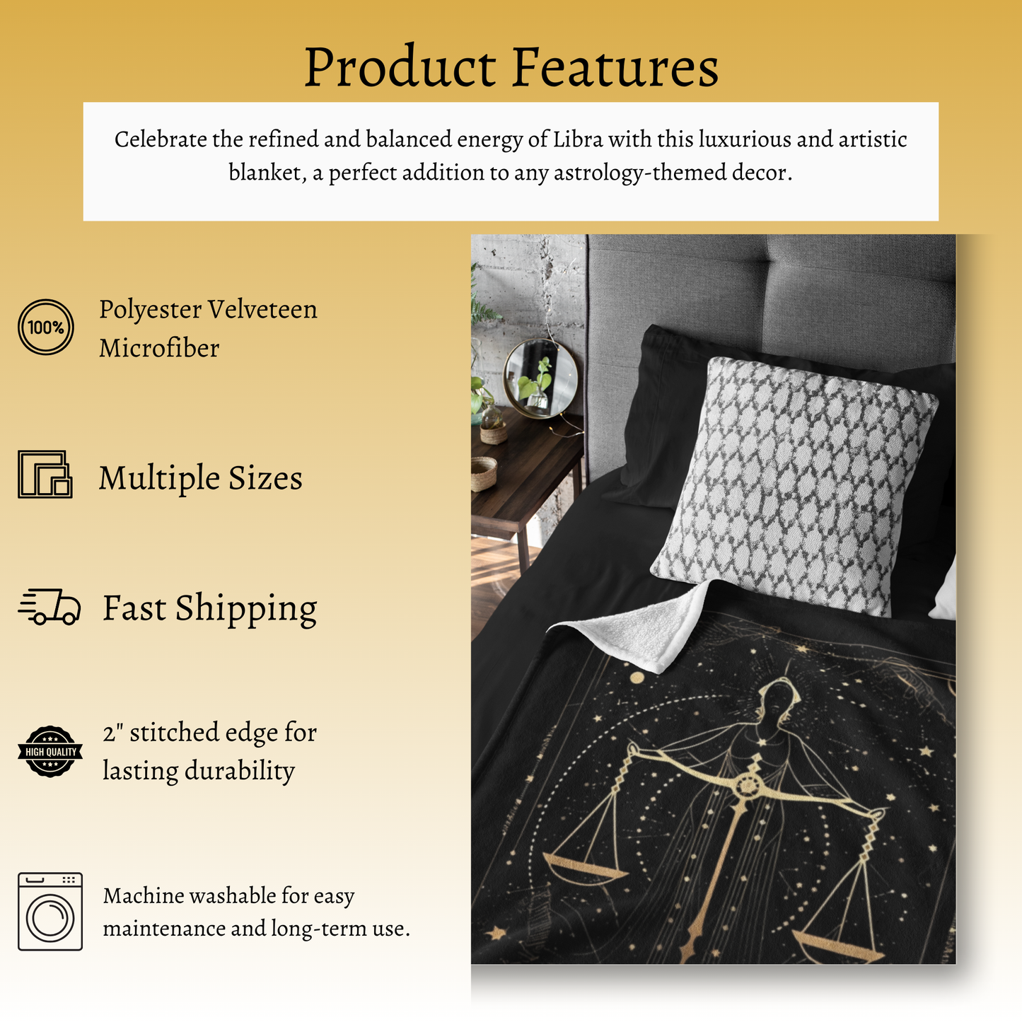 Libra Zodiac Velveteen Microfiber Blanket – The Balance of Scales Astrology Art