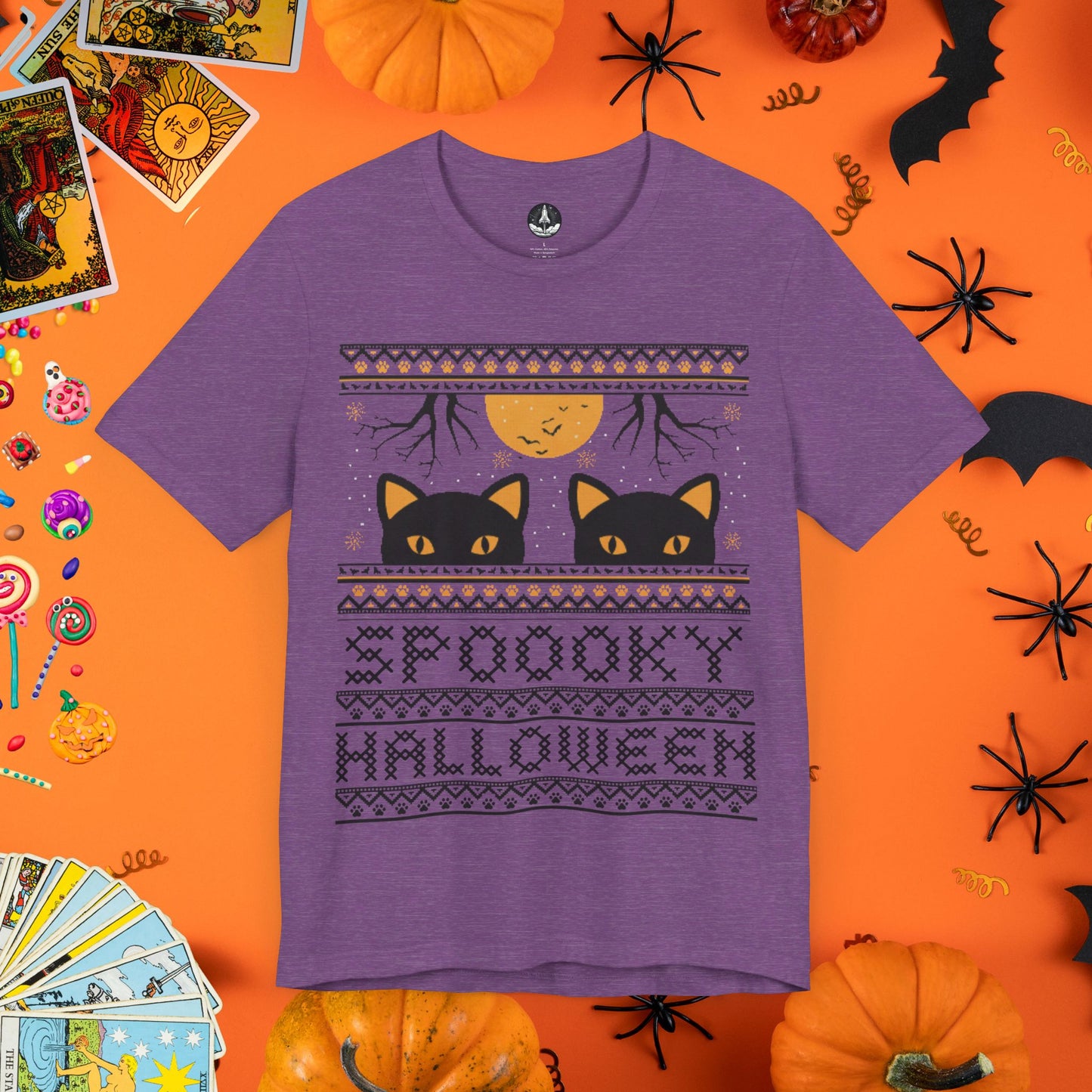 Black Cat & Full Moon - Halloween Ugly Sweater T-Shirt - Halloween Limited Edition