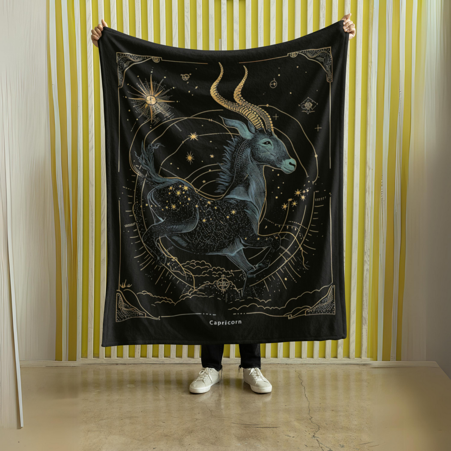 Capricorn Zodiac Velveteen Microfiber Blanket – Majestic Mountain Goat Astrology Art