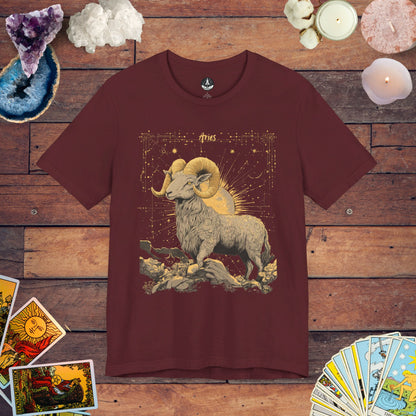 Aries Zodiac Sign Tarot Card T-Shirt - Majestic Ram Design