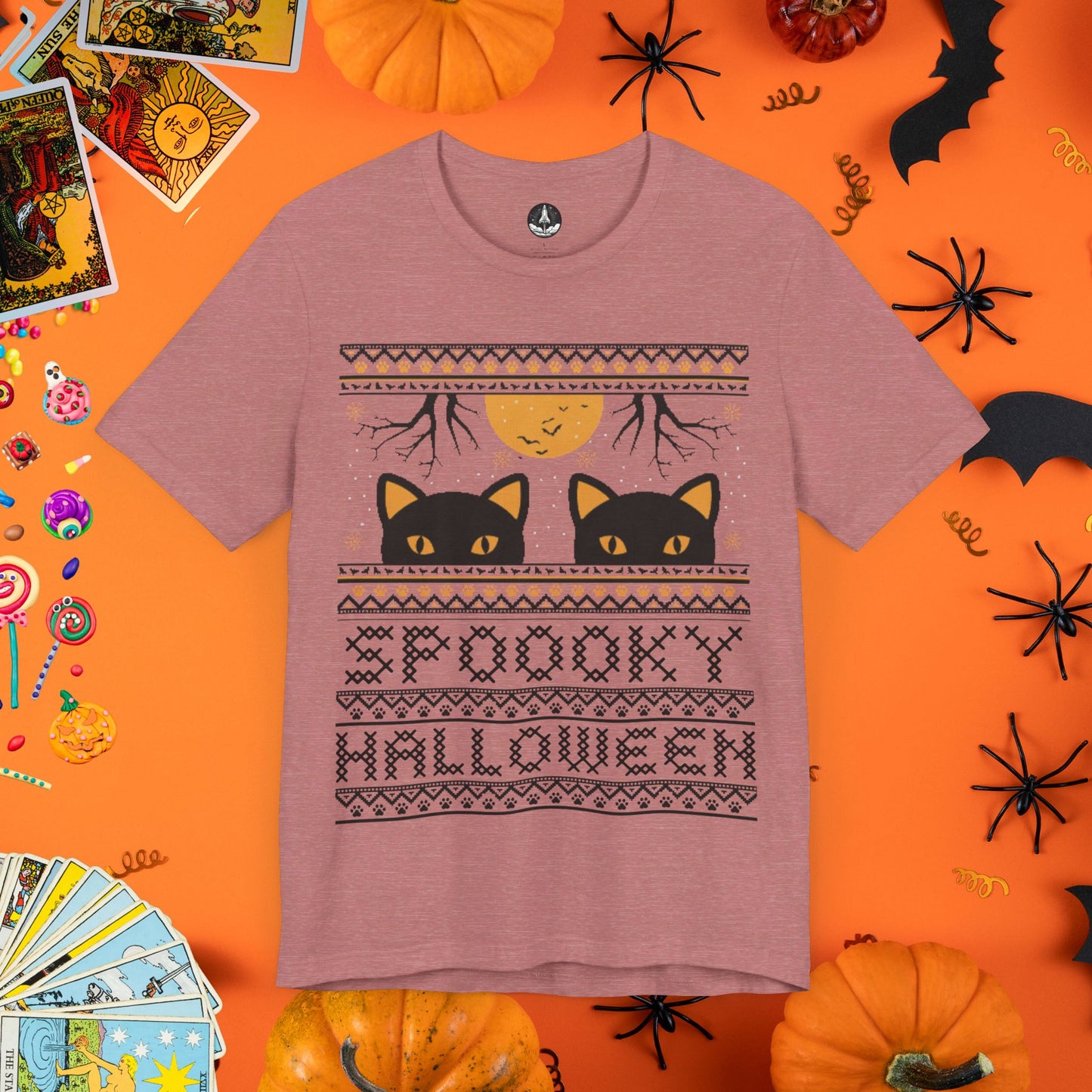 Black Cat & Full Moon - Halloween Ugly Sweater T-Shirt - Halloween Limited Edition