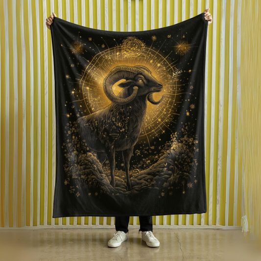 Aries Zodiac Velveteen Microfiber Blanket – Celestial Astrology Art for Cozy Home Decor