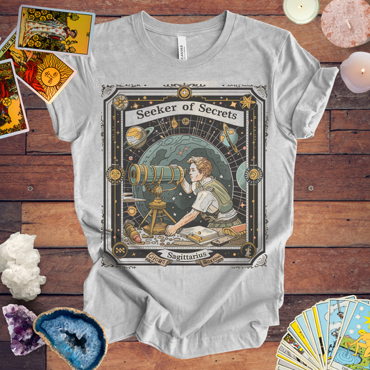 Seeker of Secrets: Sagittarius Tarot Card T-Shirt