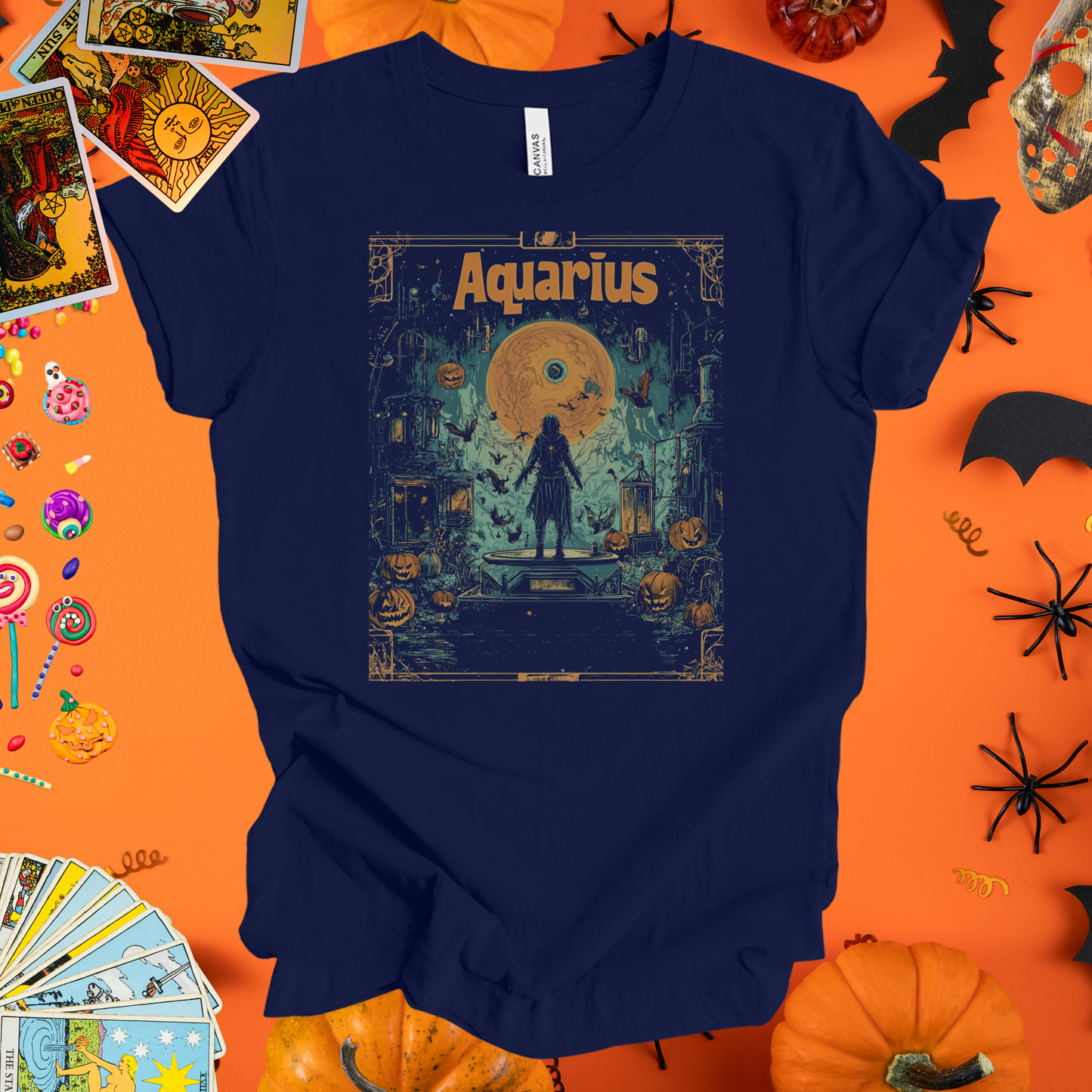 Haunted Horizon  - Aquarius Tarot Card T-Shirt - Halloween Limited Edition