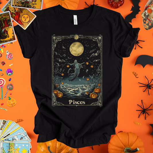 Moonlit Haunt - Pisces Tarot Card T-Shirt - Halloween Limited Edition