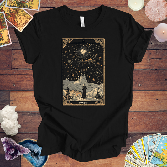 The Ambitious Visionary: Scorpio Tarot Card T-Shirt