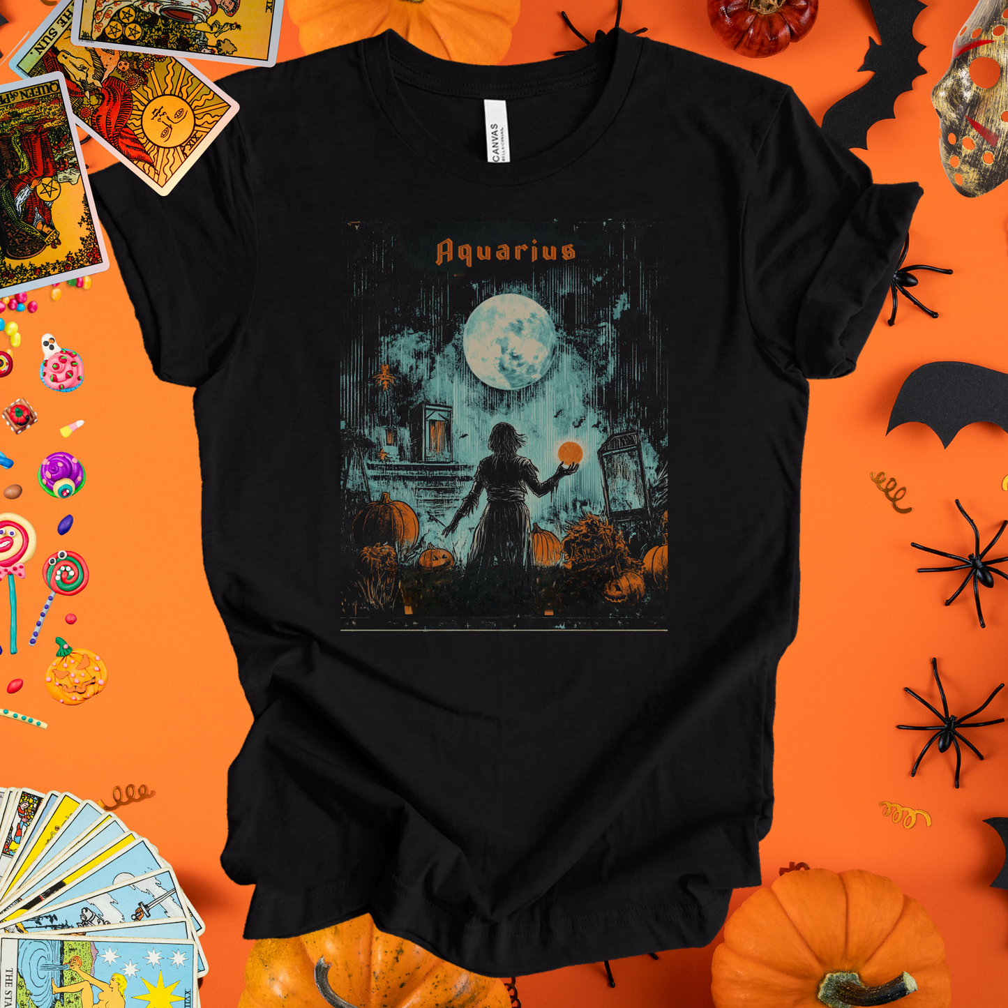 Moonlit Sorcerer  - Aquarius Tarot Card T-Shirt - Halloween Limited Edition