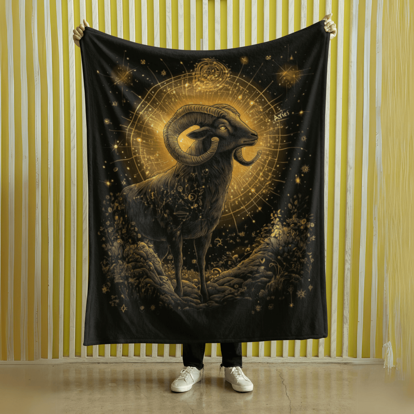 Blanket 40" × 30" Aries Zodiac Velveteen Microfiber Blanket – Celestial Astrology Art for Cozy Home Decor