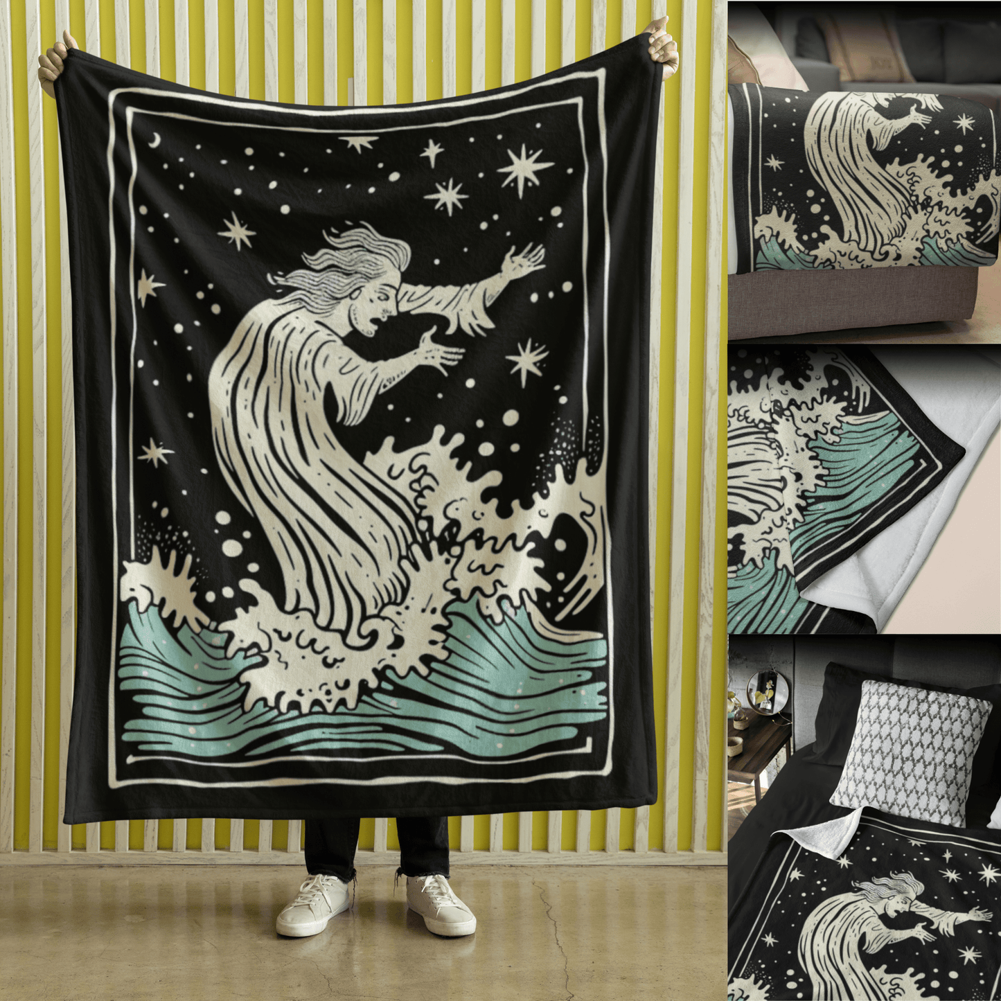 Blanket Aquarius Zodiac Velveteen Microfiber Blanket – Mystical Water Bearer Design for Astrology Lovers