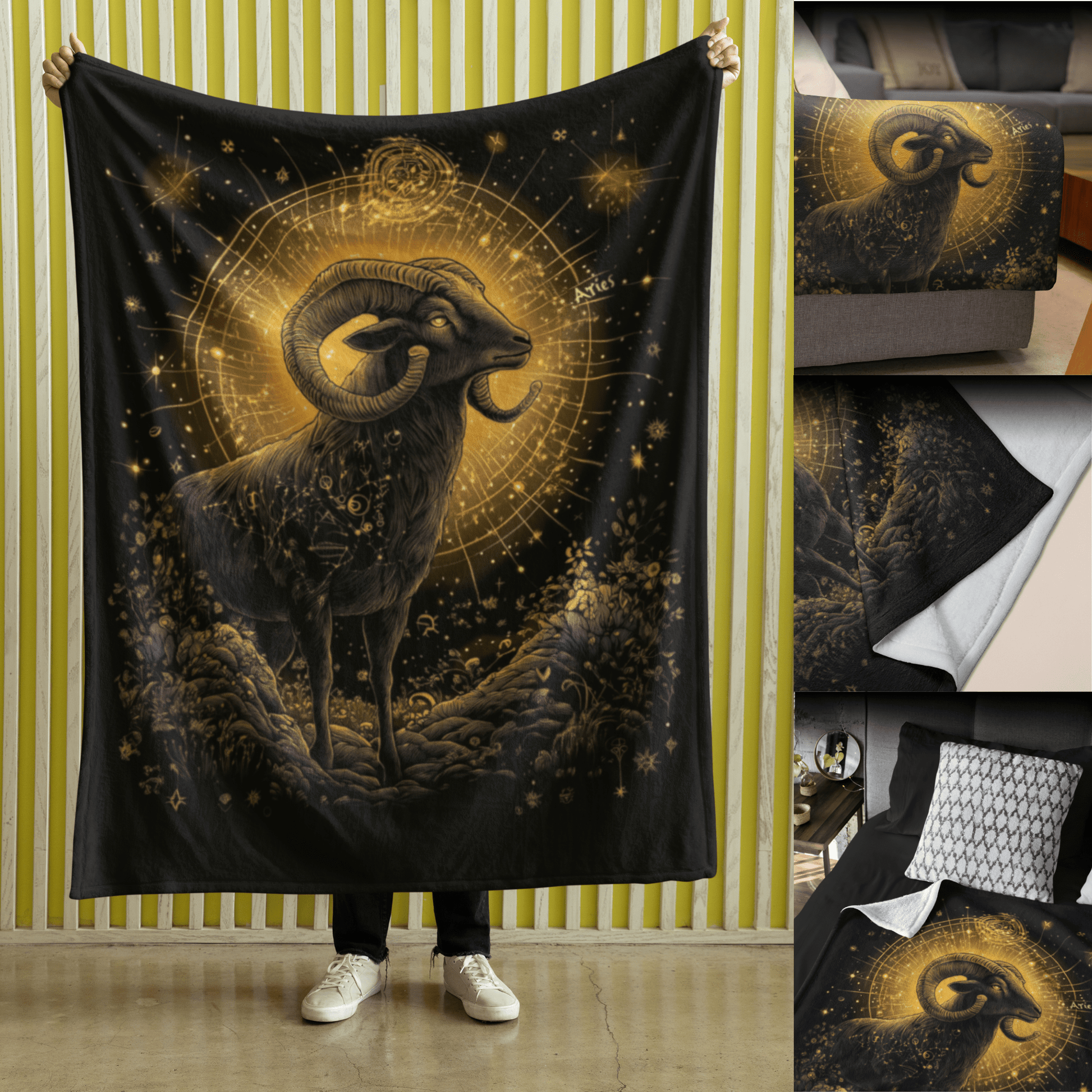 Blanket Aries Zodiac Velveteen Microfiber Blanket – Celestial Astrology Art for Cozy Home Decor