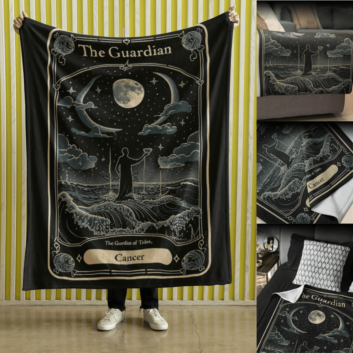 Blanket Cancer Zodiac Velveteen Microfiber Blanket – The Guardian of Tides Astrology Design