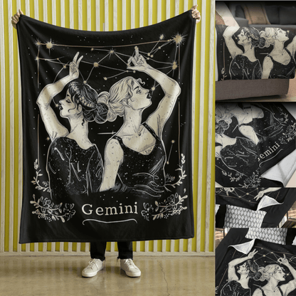 Blanket Gemini Zodiac Velveteen Microfiber Blanket – The Air Whisperer Astrology Design