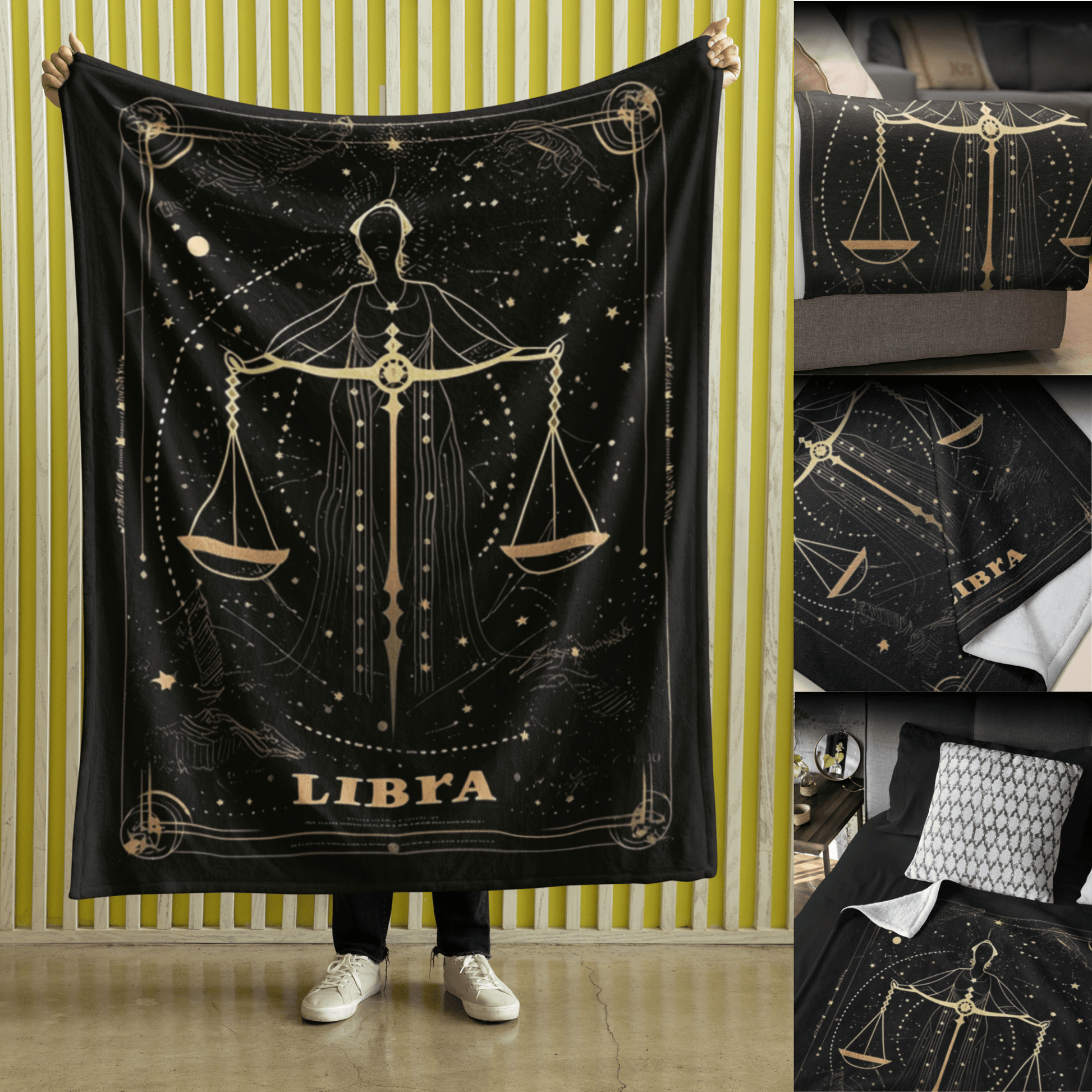 Blanket Libra Zodiac Velveteen Microfiber Blanket – The Balance of Scales Astrology Art