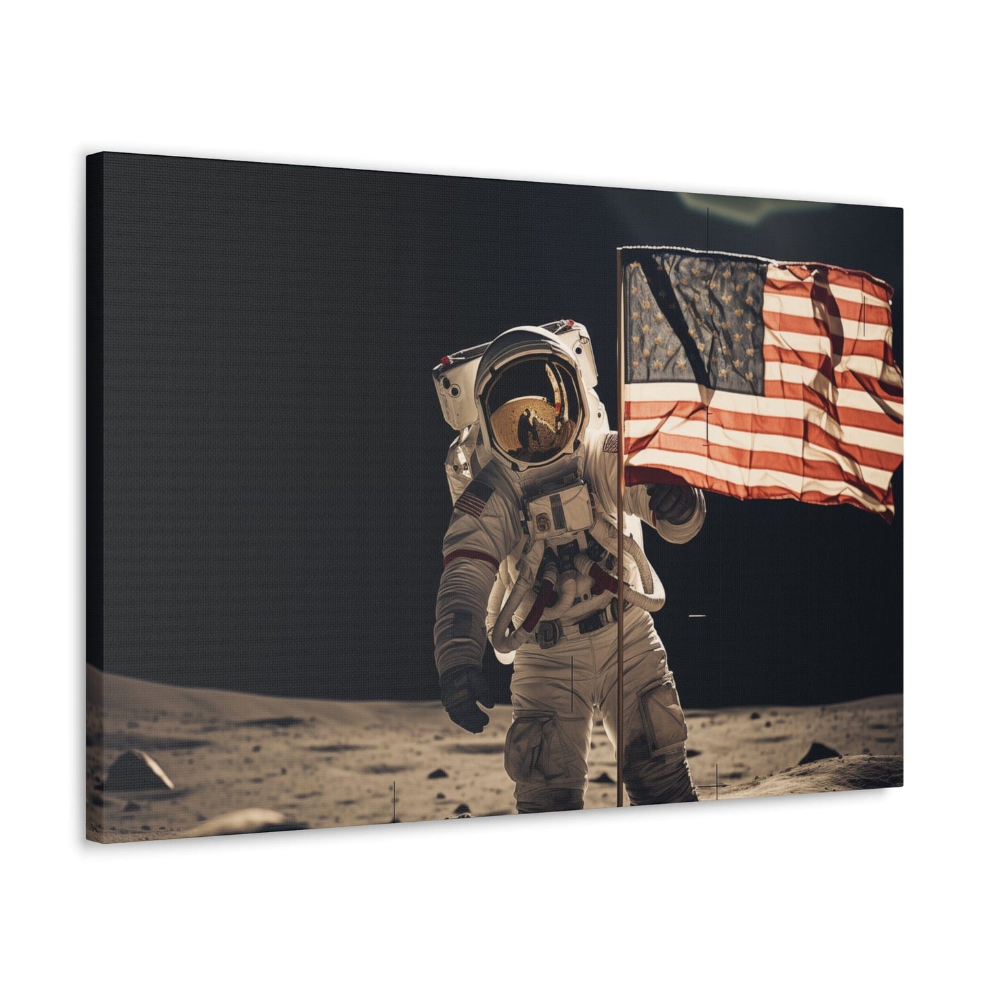Canvas 30" x 20" / 1.25" Astronaut Moon Flag Planting Canvas
