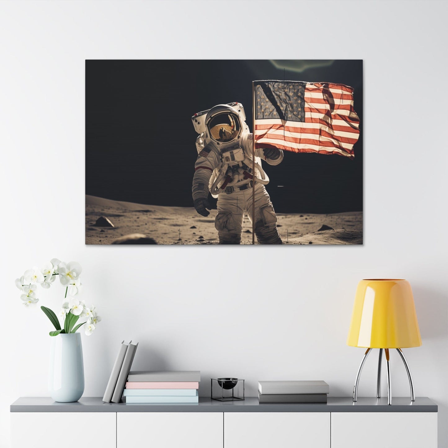 Canvas Astronaut Moon Flag Planting Canvas