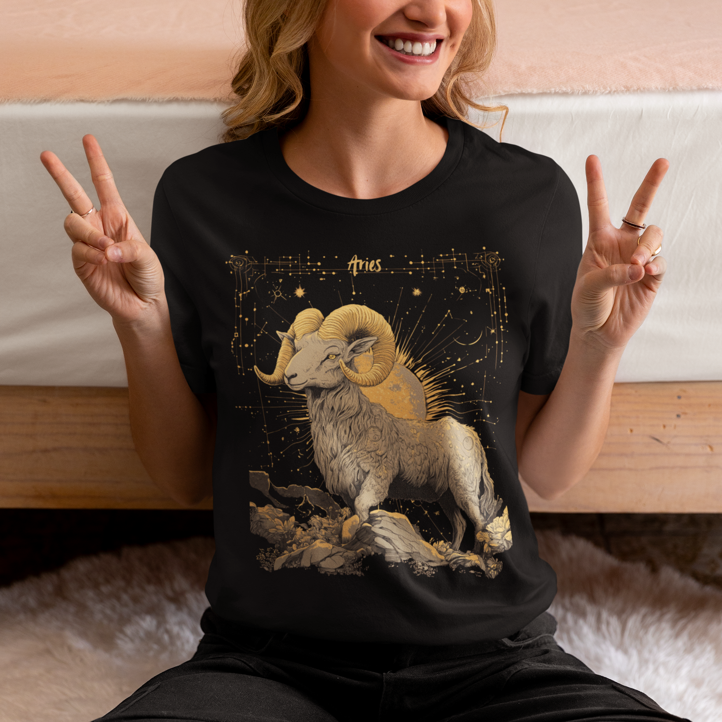 Aries Zodiac Sign Tarot Card T-Shirt - Majestic Ram Design