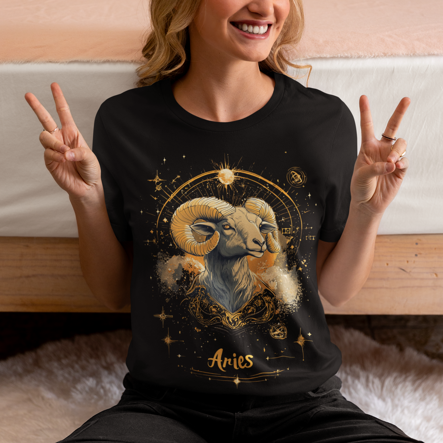 Aries Golden Constellation Tarot Card T-Shirt